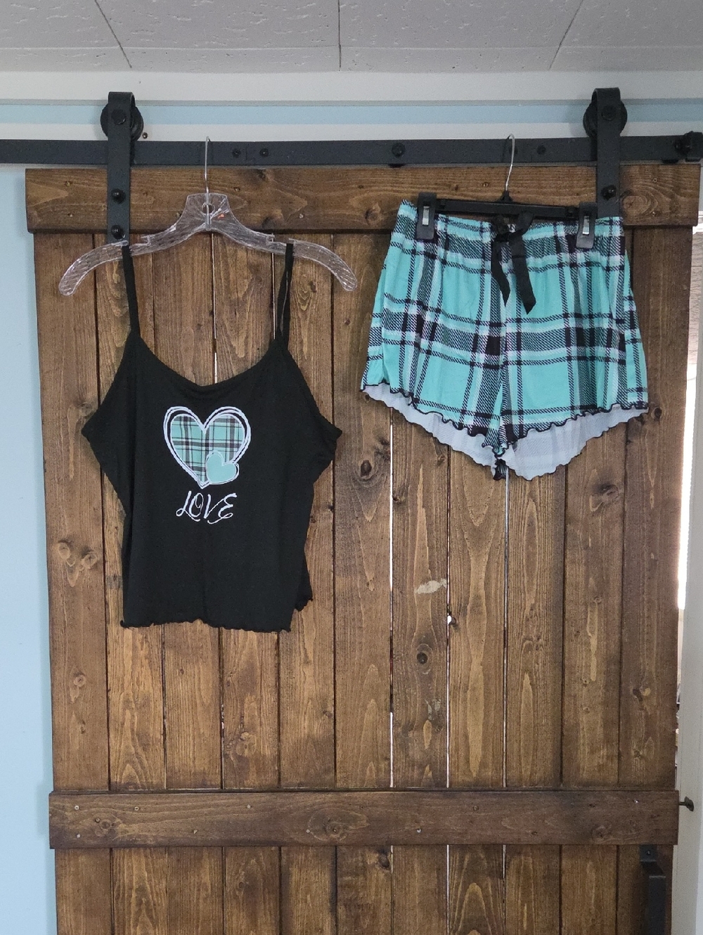 Women’s Black Tank & Teal Plaid Shorts Pajama Set